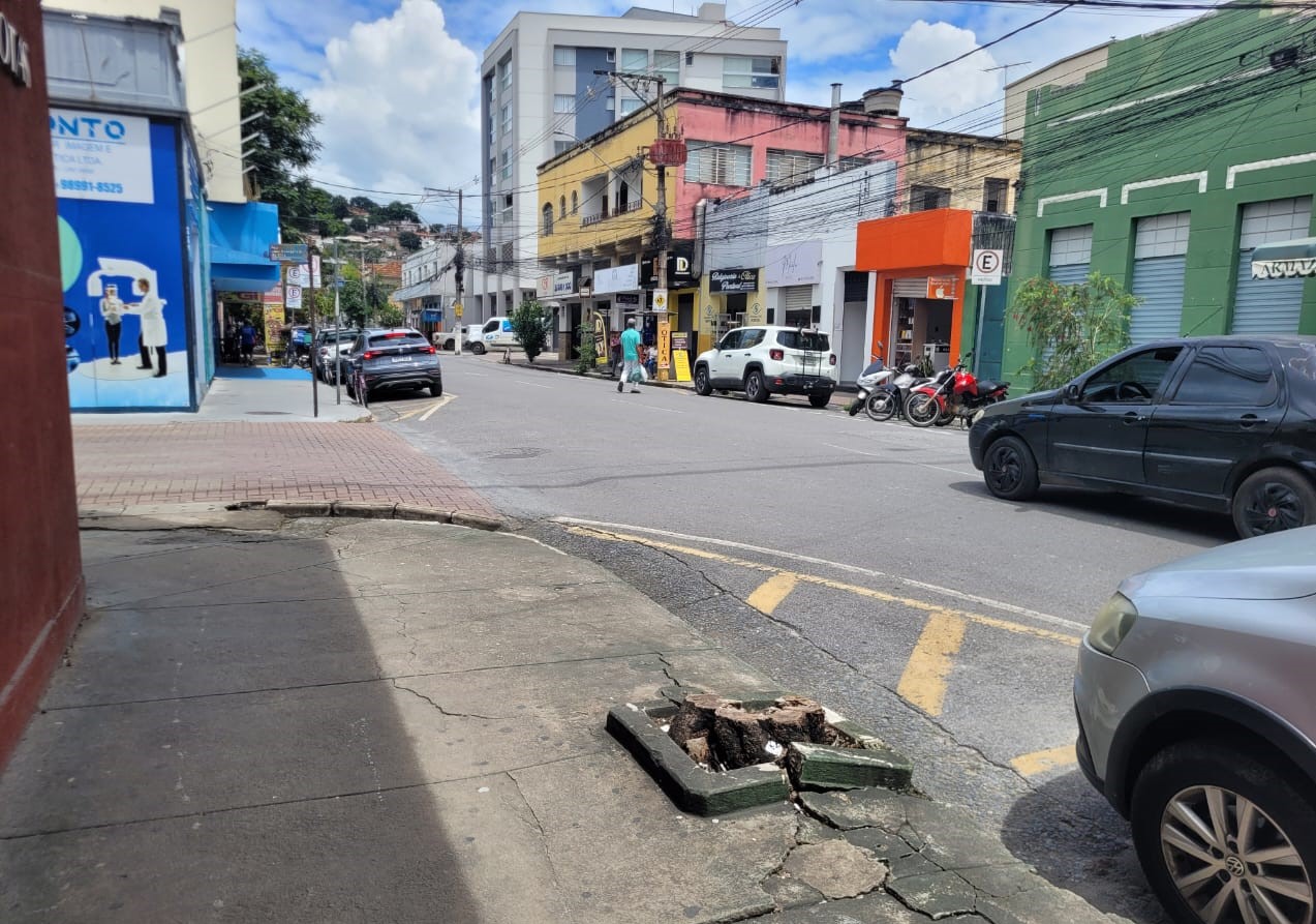 Buracos no passeio guardam ex-árvores em ruas sem sombra
